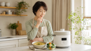 自動調理ポットの便利さとデメリットを確認する50代女性