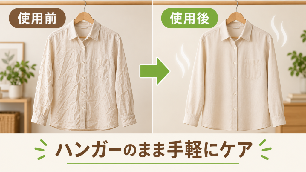衣類スチーマー使用前と使用後のシャツのシワを比較したイメージ