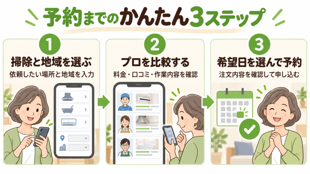 ユアマイスターでハウスクリーニングを予約する3つの手順