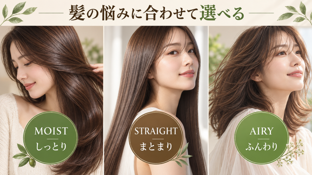 EH-NC50のMOIST・STRAIGHT・AIRYの仕上がりイメージ