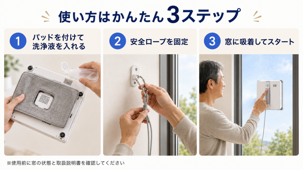 ECOVACS WINBOT mini 2を窓へ設置して使う3つの手順