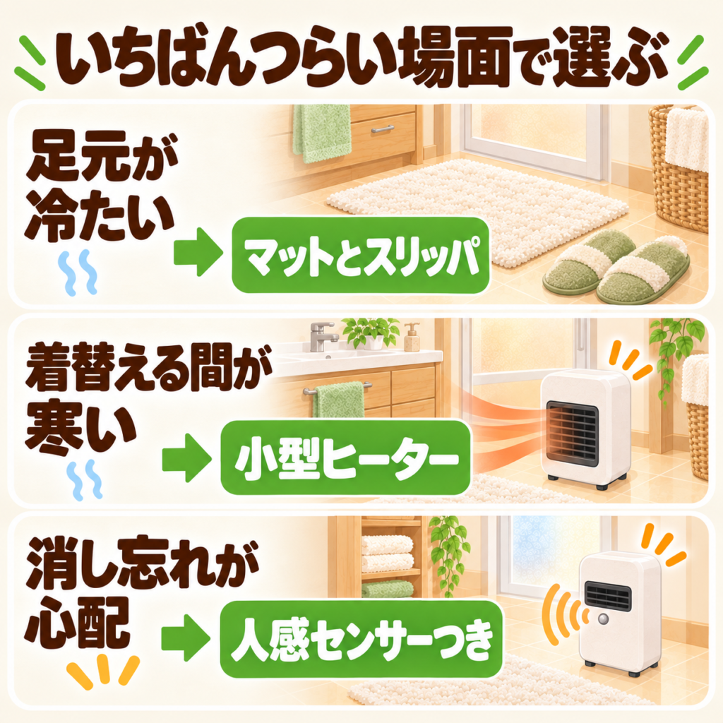 脱衣所の悩みに合わせた選び方をまとめた図