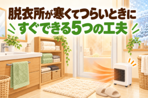 脱衣所の寒さをやわらげる5つの工夫を紹介する記事のアイキャッチ