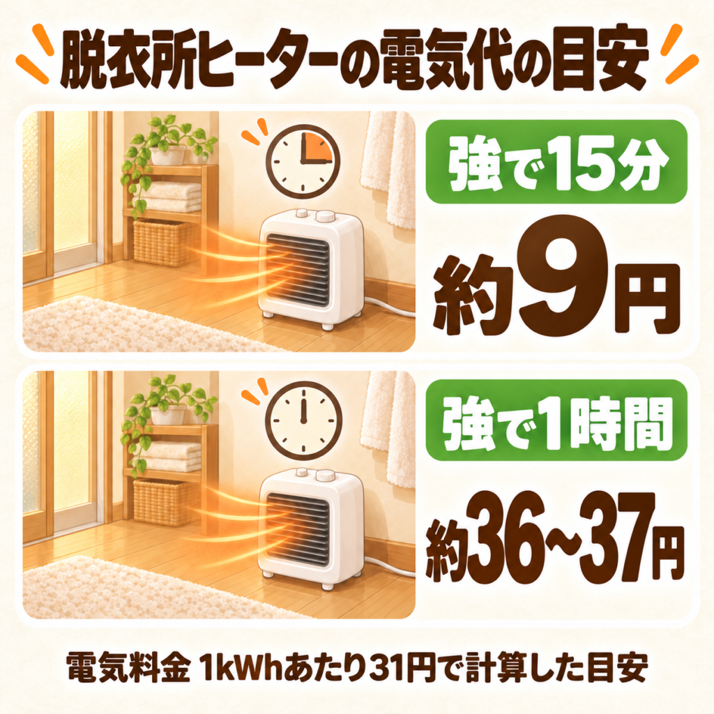 脱衣所ヒーターの電気代の目安をまとめた図