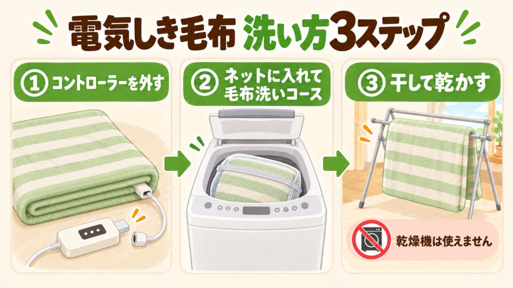 電気毛布を洗濯機で洗うときの3ステップ