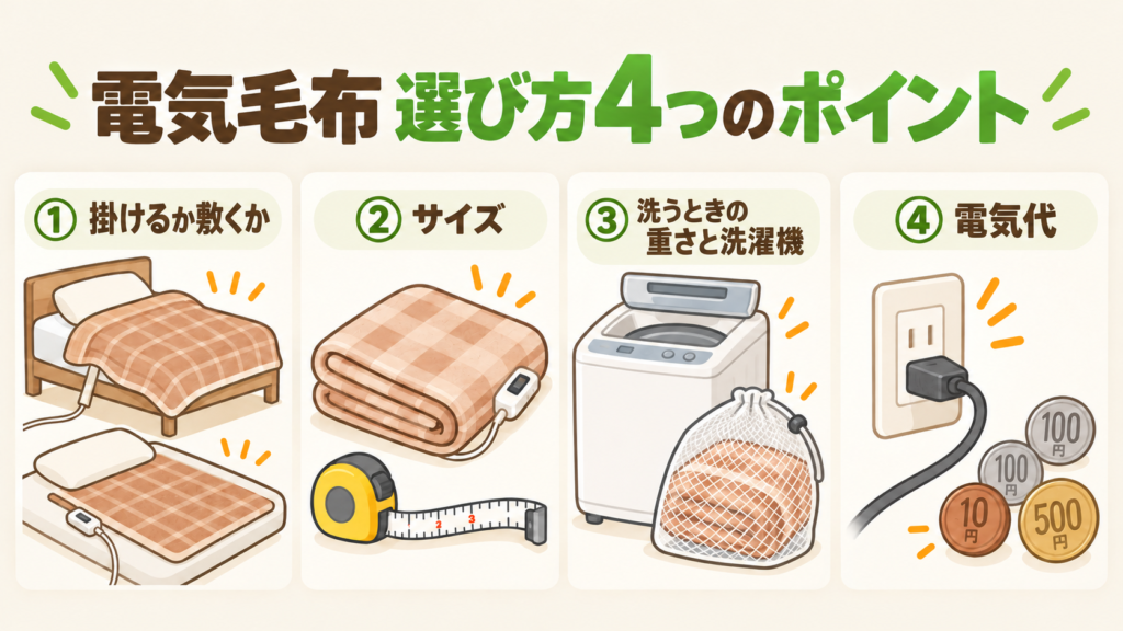 電気毛布を選ぶときに確認したい4つのポイント