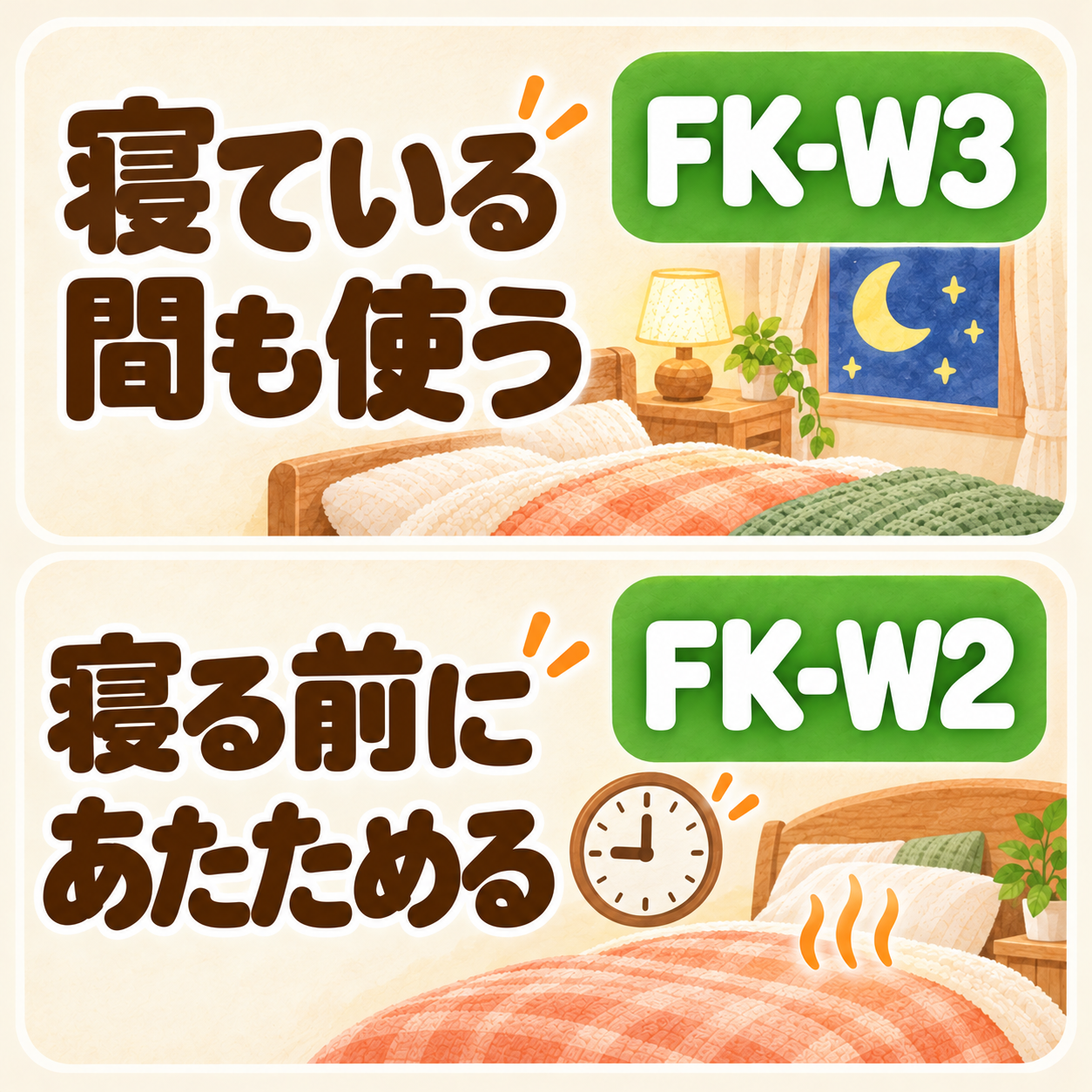 カラリエ FK-W3とFK-W2の、使う場面に合わせた選び方をまとめた図