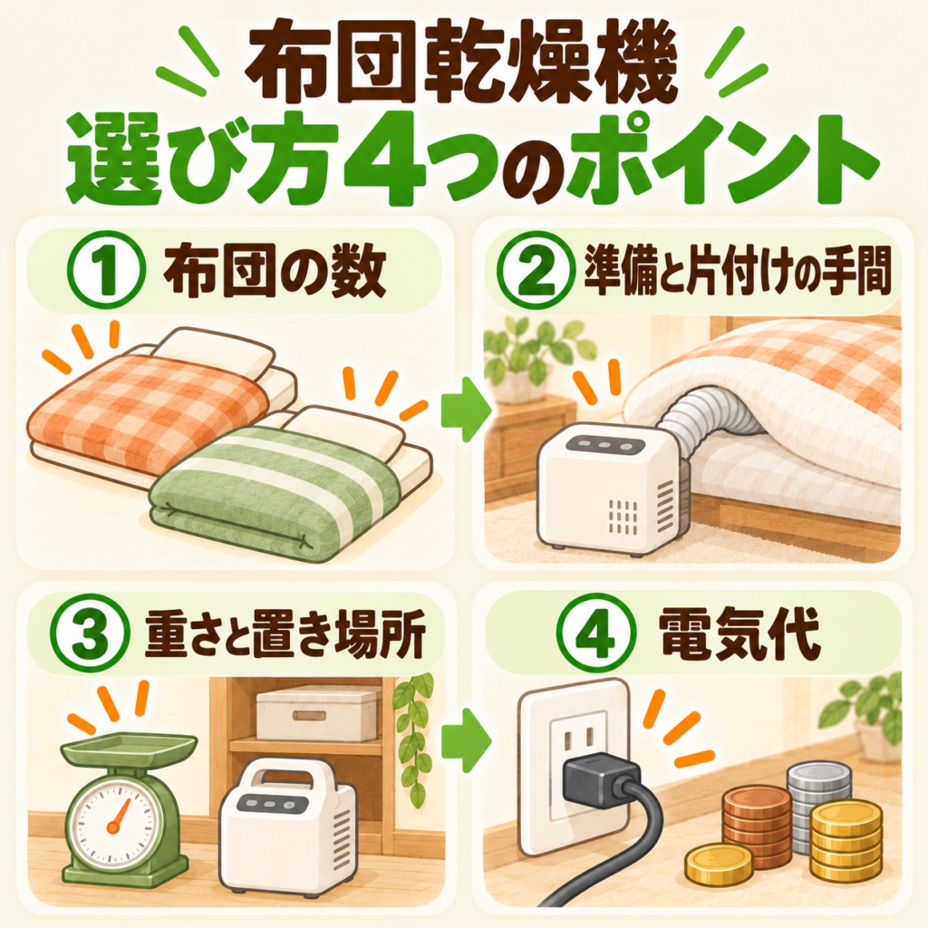 布団乾燥機を選ぶときに確認したい4つのポイント