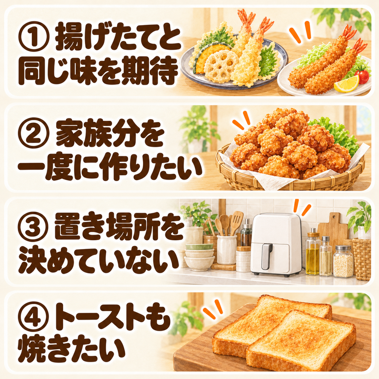 ノンフライヤーで後悔しやすい4つのケースをまとめた図